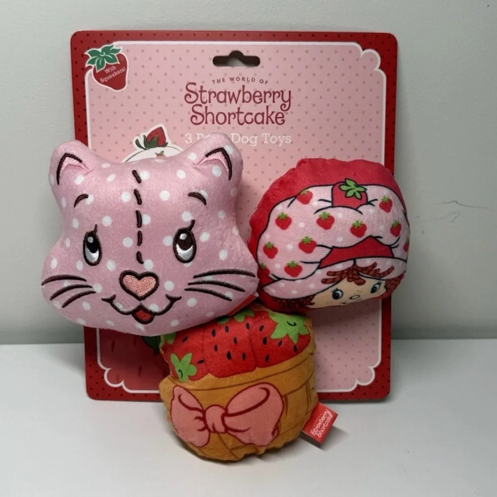 Strawberry Shortcake Dog Toys 3pk Stuffed With Squeaker